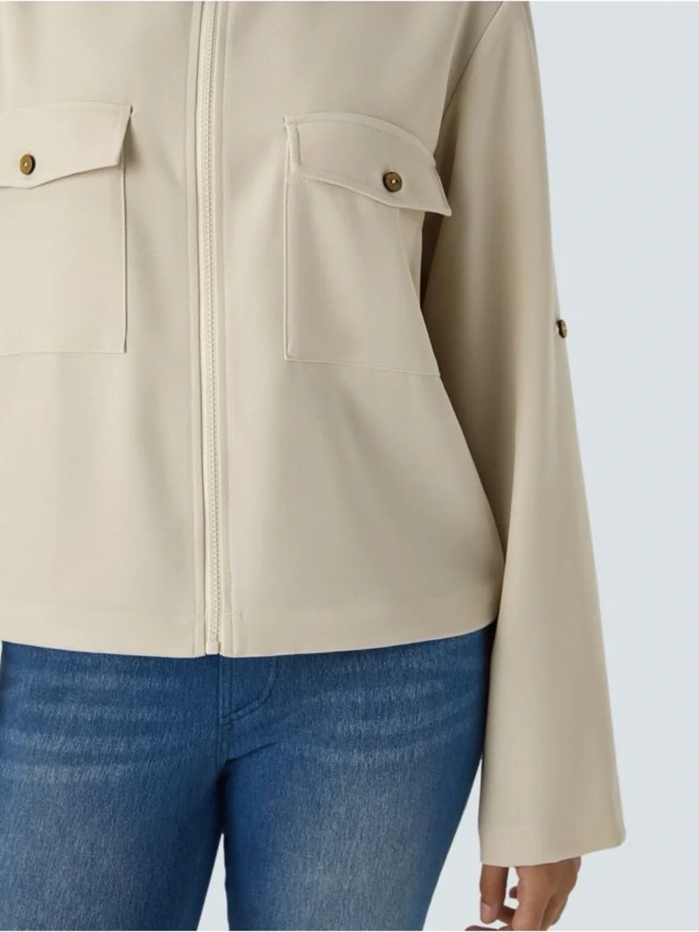 Halara Stand Collar Zip Jacket M Beige Arctic Wolf Drawstring Hem Casual - Picture 6 of 8